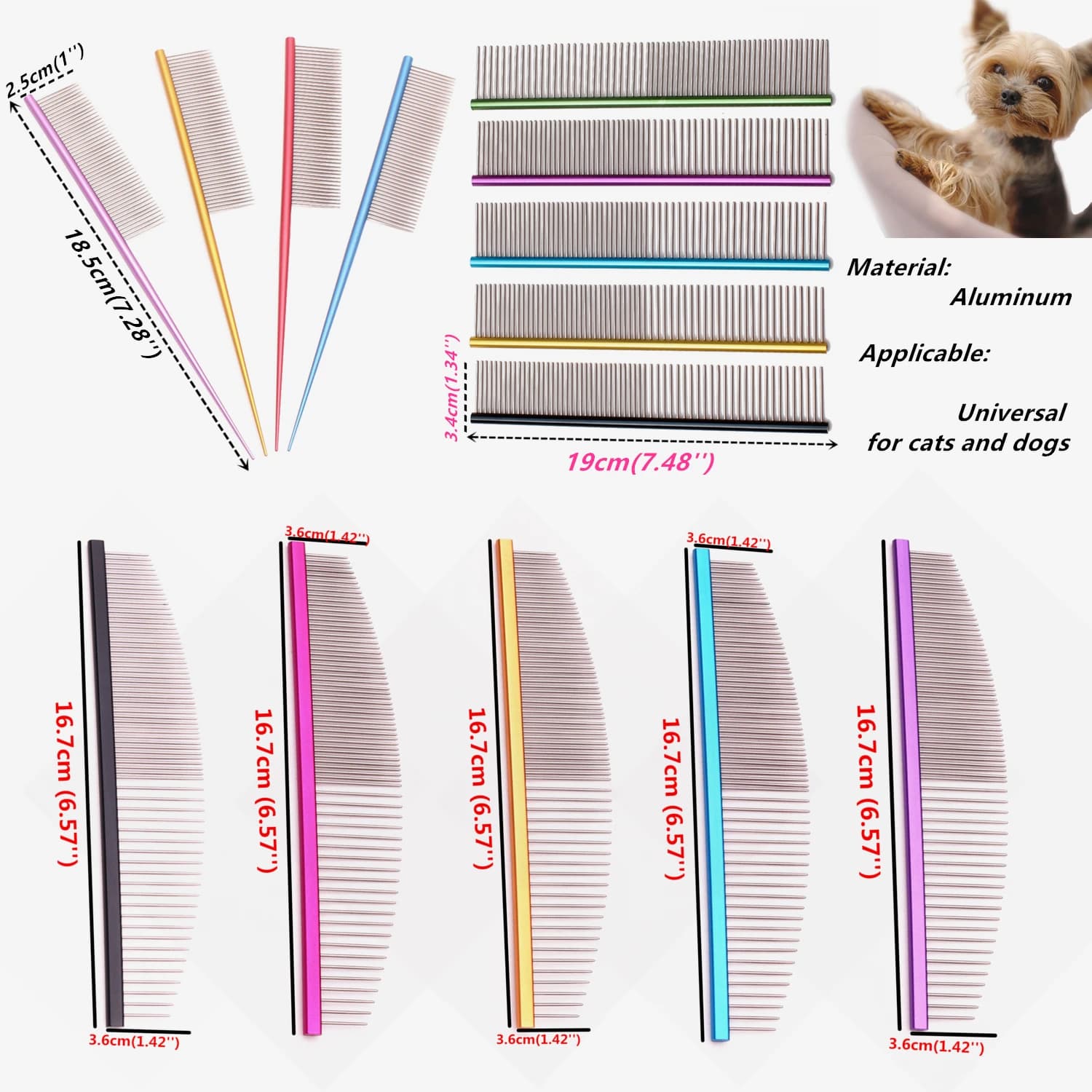 Animal grooming combs Aluminium alloy brush for dogs Massage with knots for border Cleansing of cat's hair Tip-tailed combs Half-Lunch combs