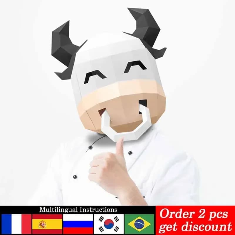 Cute Cartoon Cows Mask Paper Model,Small Size,Origami Costume Party Cosplay,3D Papercraft Art,Handmade DIY Craft RTY338