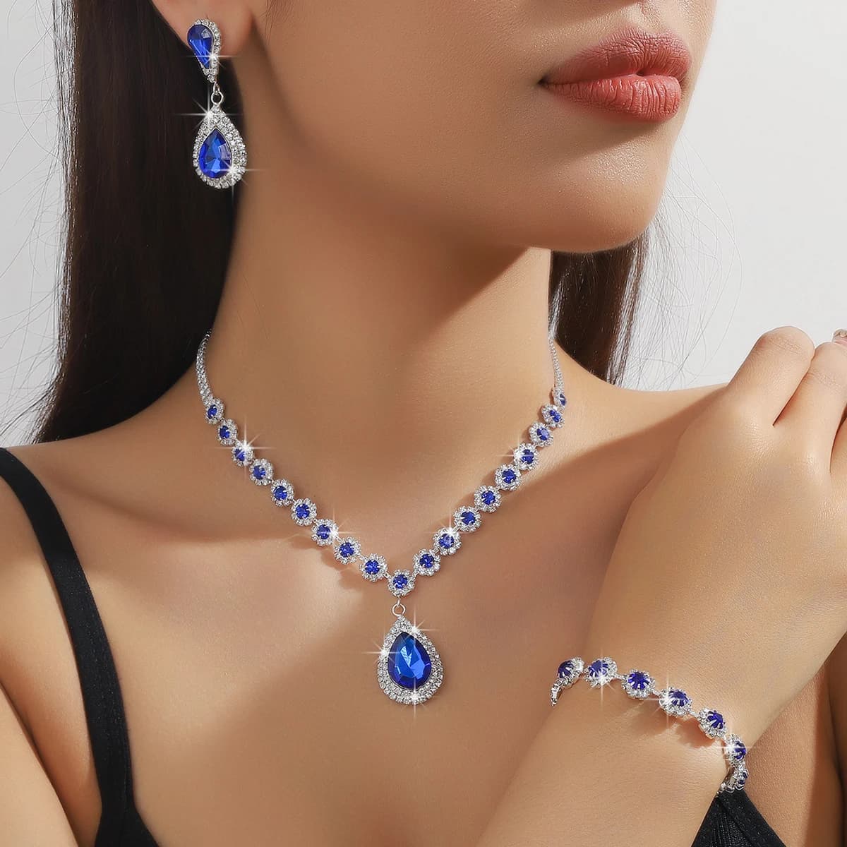 4 pezzi moda donna waterdrop fiore collana orecchini braccialetto set di gioielli festa di nozze festival regalo-8065