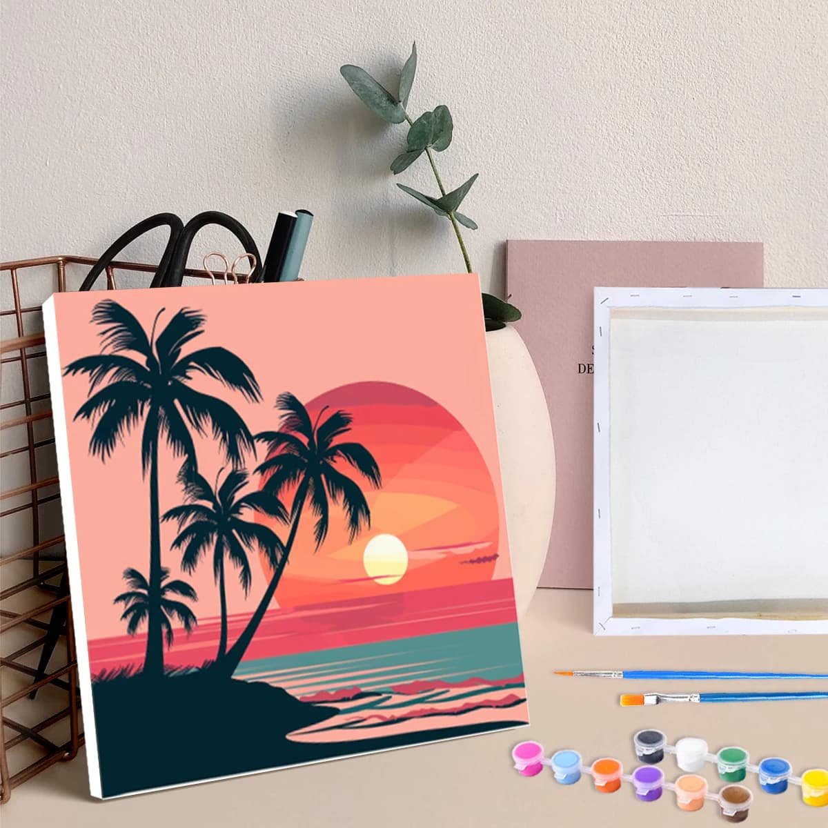 RUOPOTY incorniciato pittura acrilica fai da te con i numeri Cartoon Seaside kit per principianti facile da dipingere kit di artigianato fai da te per regalo fai da te