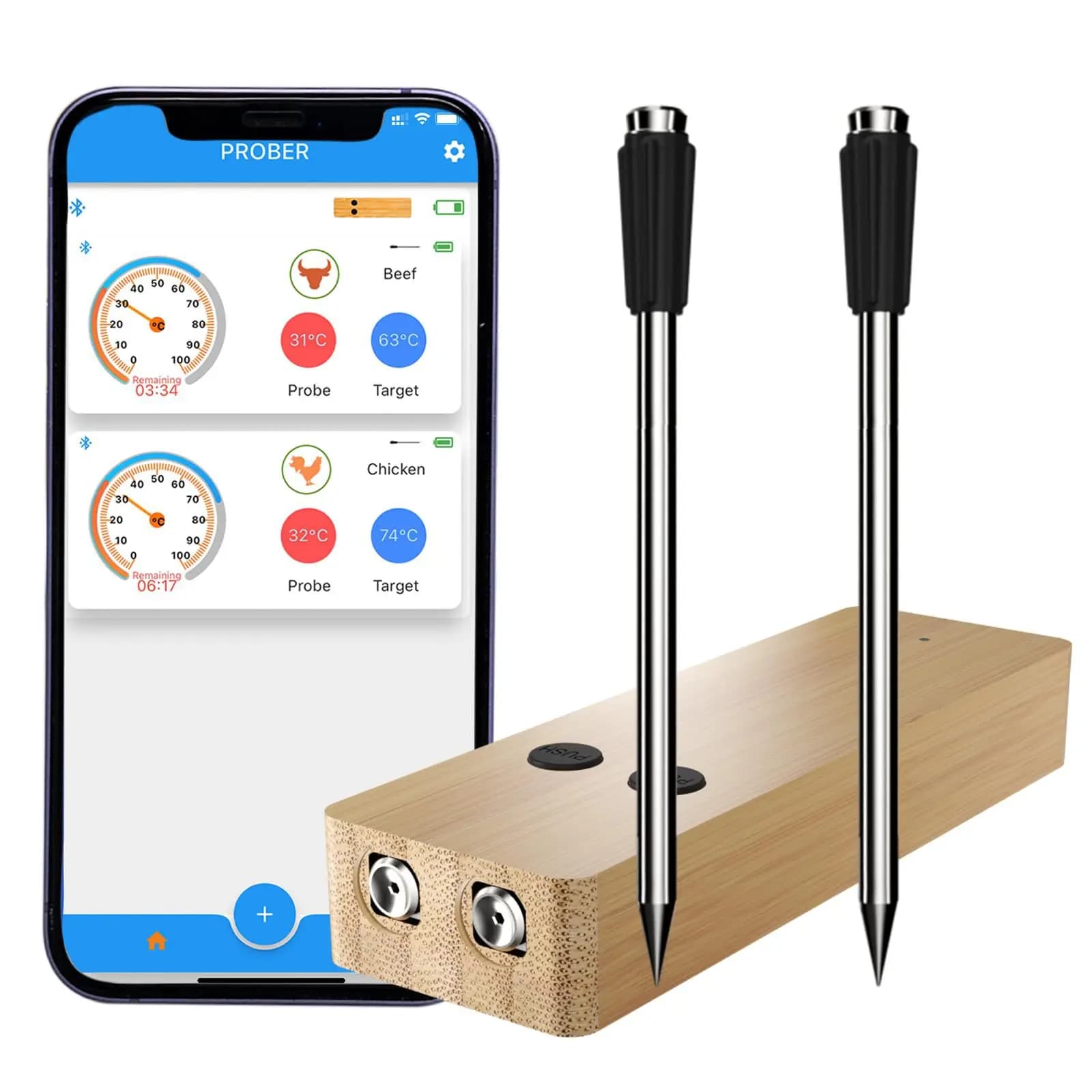 Termometro per carne per barbecue Bluetooth wireless intelligente Termometro per alimenti per carne da forno a molla