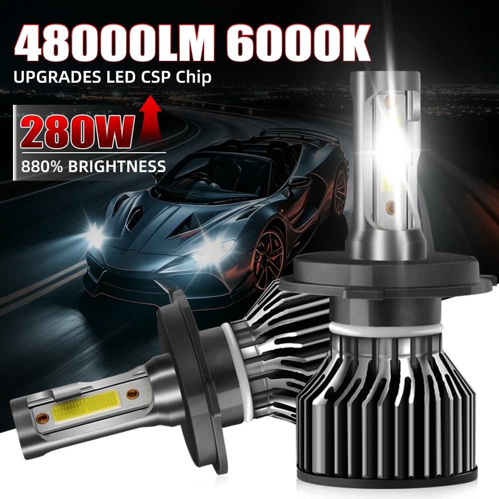 2 Pezzi Lampadine LED H4 H7 48000LM CSP per Fari Auto, Lampadine LED H1 H8 H9 H11 H13 H3 9005 HB3 9006 HB4 9004 9007 H13 per Fendinebbia Auto 12V