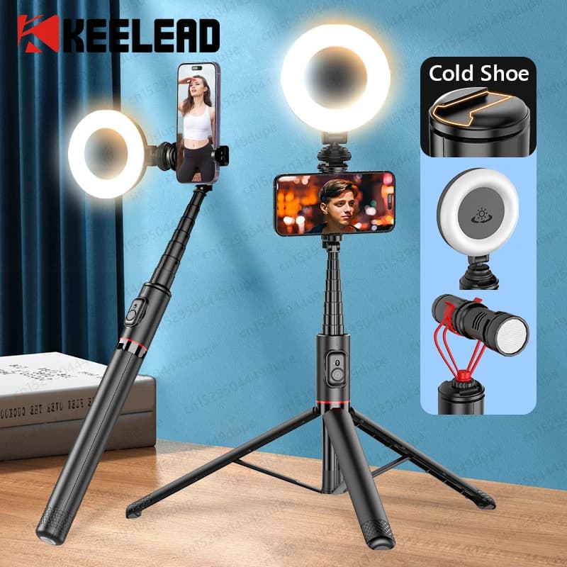 Laptop tripod for selfie stick for phone, 72 inch aluminum alloy support with Bluetooth wireless, cold shoe for iPhone smartphone