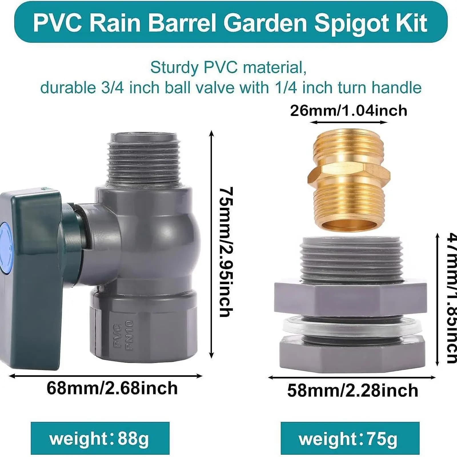Kit Adattatore per Rubinetto in PVC, Connettore per Tubo da Giardino per Trasferimento Acqua da Barile, per Irrigazione Piscine e Acquari