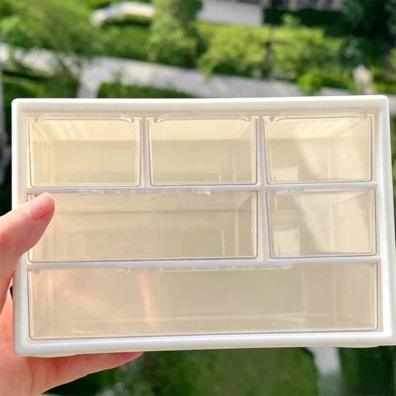 Scatola portaoggetti da scrivania in plastica trasparente antipolvere con cassetti, mini organizer trasparente per gioielli, piccoli utensili, articoli di cancelleria