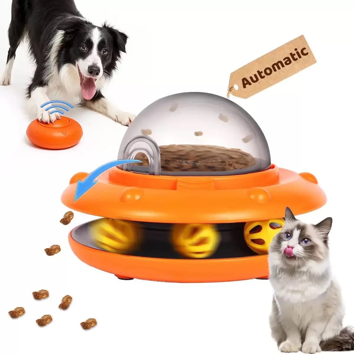 Mangiatoia automatica per animali domestici con conservazione degli alimenti, dispenser intelligente per alimenti secchi per mangiatoia per cani e gatti da 5 litri per programma dei pasti, ciotola giocattolo interattiva