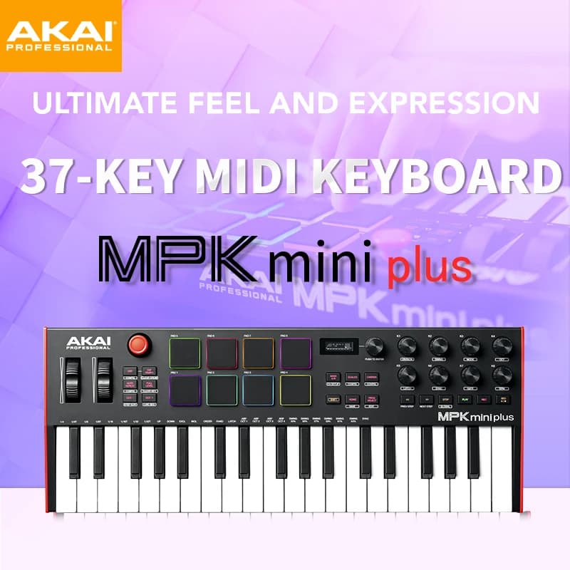 AKAI MPK mini PLUS Tastiera arranger musicale MIDI a 37 tasti, drum machine elettronica e controller con pad