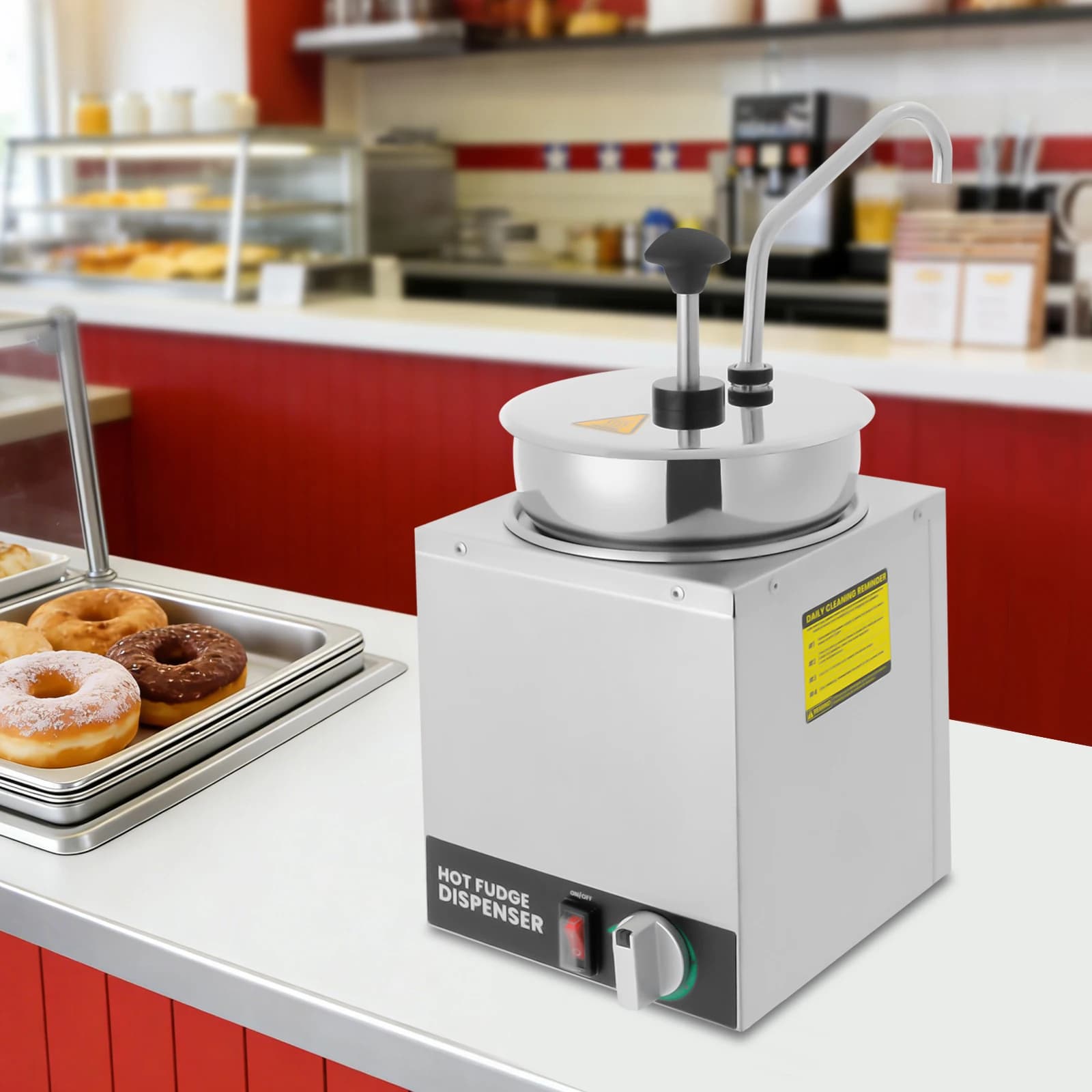 Dispenser per Salsa di Formaggio 4L, Scaldatore Elettrico per Formaggio con Testa a Pressione Manuale per Pizzerie, Caffetterie e Fast Food