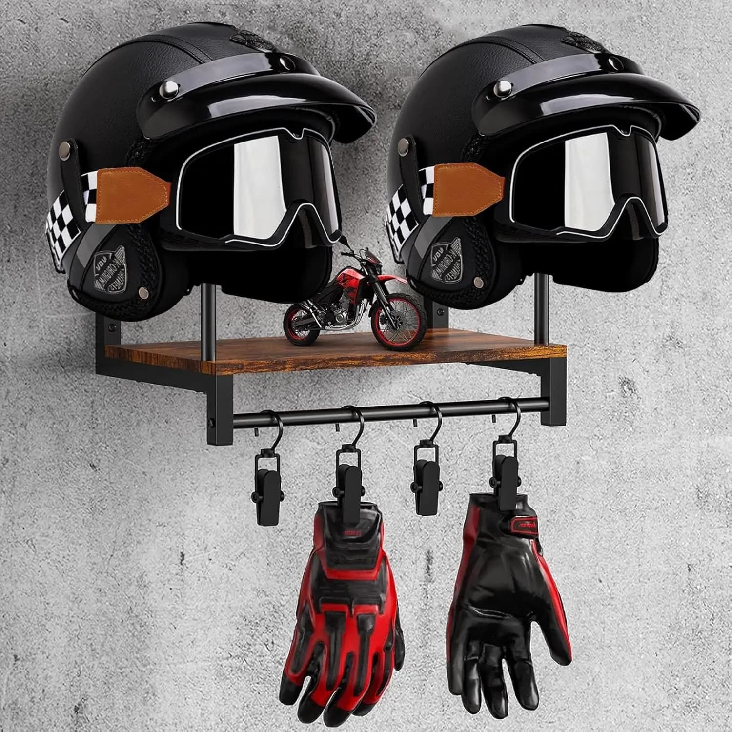 Espositore per casco Casco da moto Scaffale multiuso da parete in legno per giacca Scaffale per armadio da cucina con ganci
