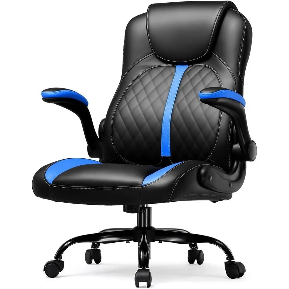 Ergonomic PU Leather Gaming Chair with Lumbar Support, Adjustable Height and Swivel Wheels for Adults, Ideal for Shorter Users,