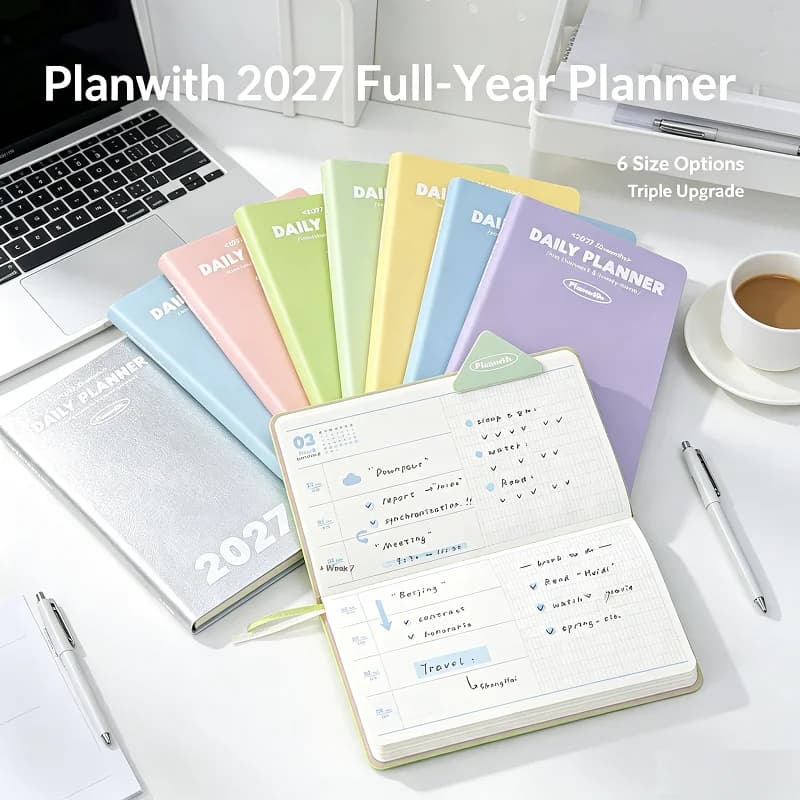 2027 Planwith Weekly Planner Notebook Annual Monthly Weekly Daily Plan Time Management Organizer Office School Stationery