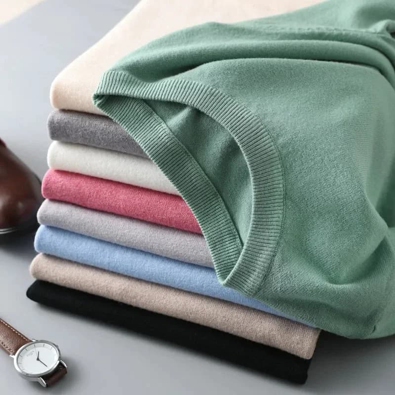 T-shirt in lana merino superfine T-shirt da uomo lavorata a maglia con scollo a O traspirante e manica corta in cashmere sottile Top in tinta unita