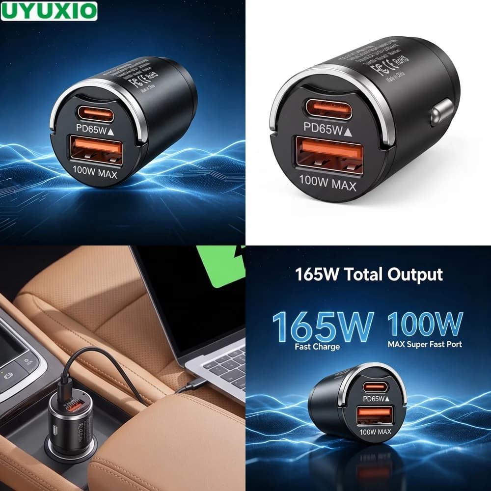 165W Fast Charging Car Charger Zinc Alloy Flush Fit Design 65W USB C Power Delivery and 100W USB A for Cars Trucks SUVs and Vans