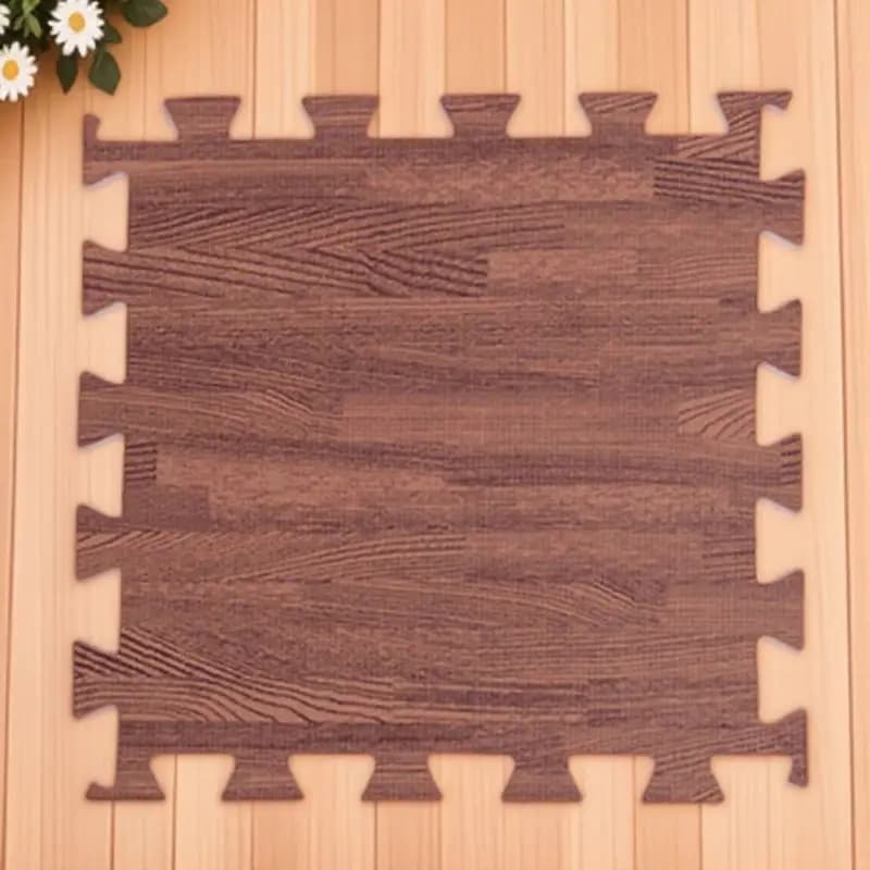 Set of 8 Mats Puzzle Eva for Yoga, Effect Dark Wood, Square Carpets Uncasterable, Bearings for Exercises, Gym and Catching Games