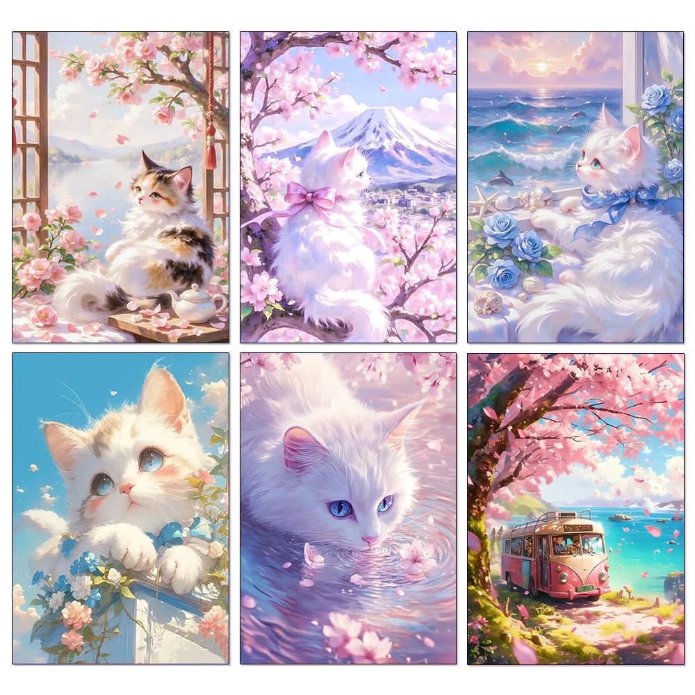 Kit Pittura Diamante 5D Fai da Te, Stile Anime, Tema Gatto, Mosaico a Copertura Totale, Punto Croce, Regalo per Amanti dei Gatti, Decorazione Murale per Soggiorno