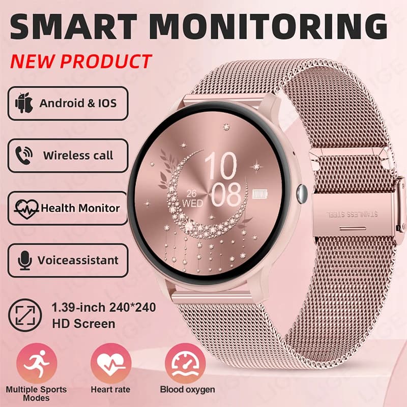 LIGE Smart Watch da donna con schermo completamente touch, orologi sportivi da uomo, IP68, impermeabile, Bluetooth, smartwatch da donna per Android iOS