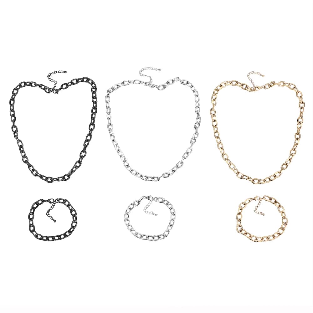 Vacuum Plating Waterproof Durable Stainless Steel Jewelry Set Unisex Non Fading Metal Chamfered Cross Chain Necklaces Bracelets