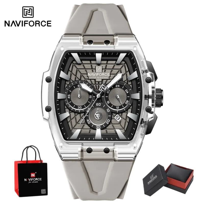 Orologio sportivo da uomo NAVIFORCE, impermeabile 5ATM, cronografo, cinturino in silicone, luminoso, casual, al quarzo, con confezione regalo.