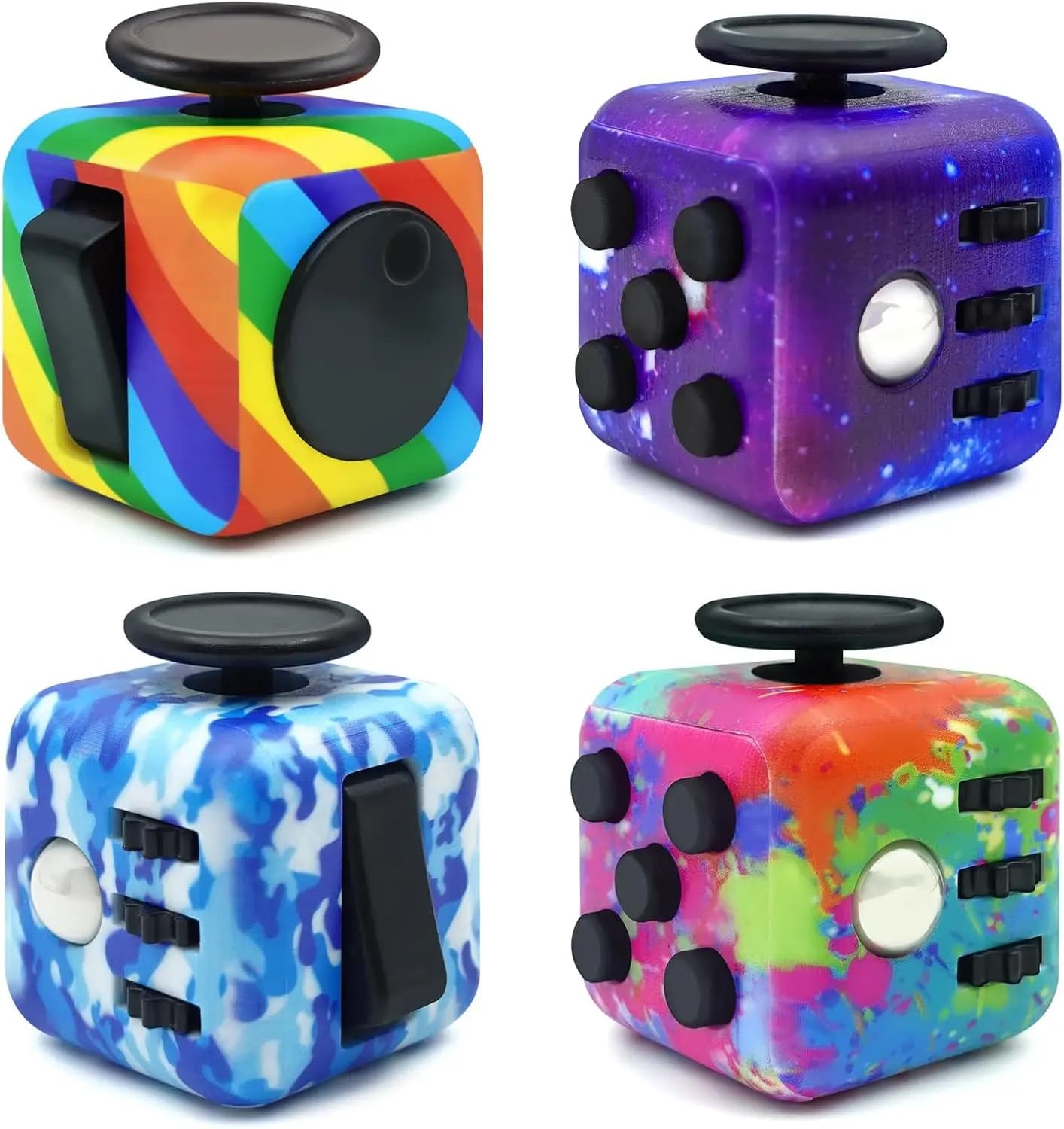 Set di 4 Cubi Antistress per Alleviare l'Ansia, per Bambini e Adulti, Giocattolo Silenzioso/Con Suono a 6 Lati