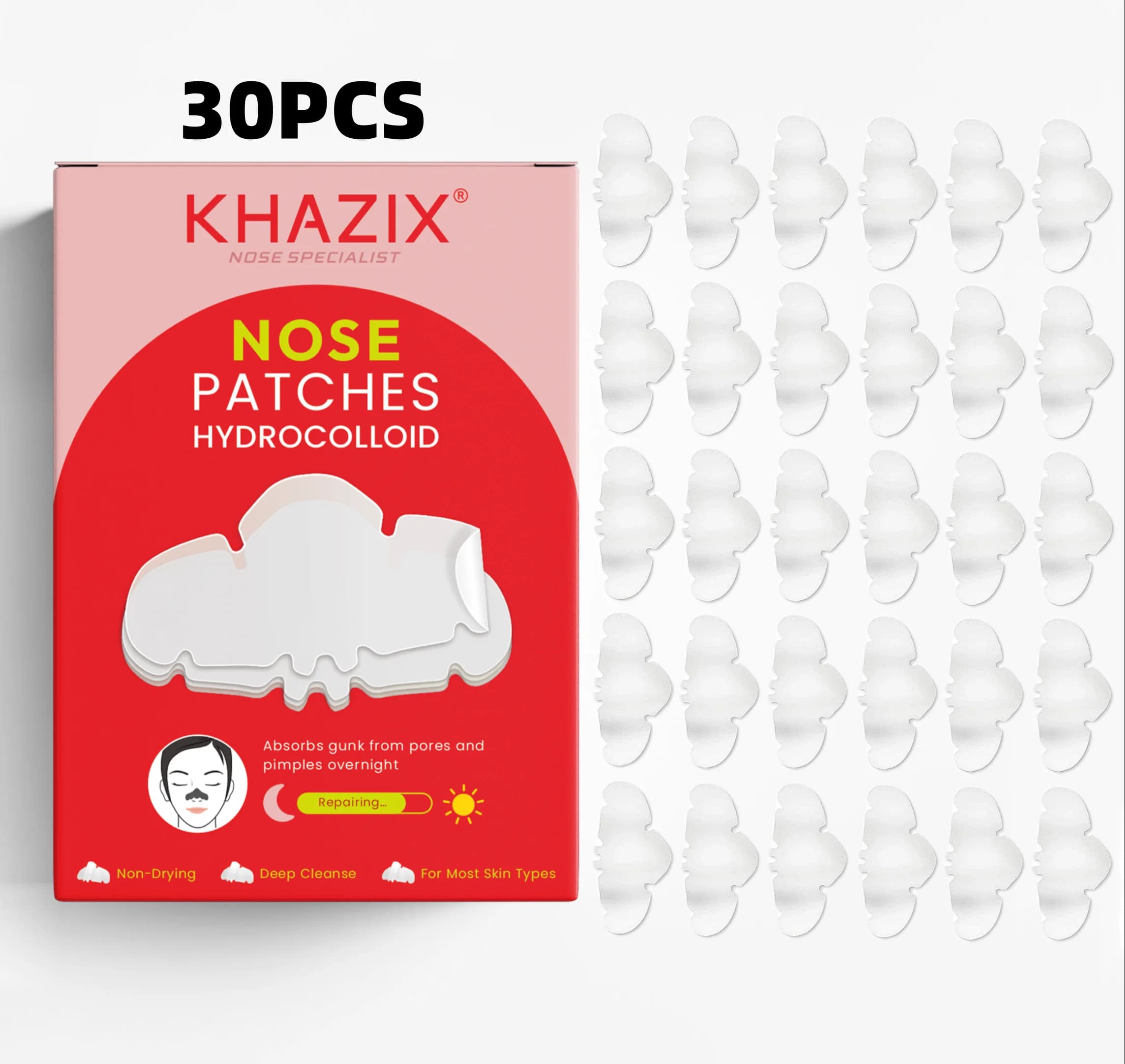 Use 30 pieces of hydrocolloid nasal strips to remove white and black heads and clean the nose