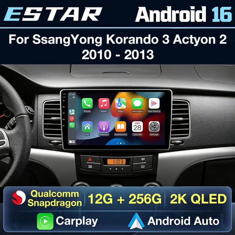 Autoradio Wireless Carplay Android 16 per SsangYong Korando 3 Actyon 2 2010-2013, Octa Core, 4G LTE, Schermo 2K, RDS, Audio DSP Auto