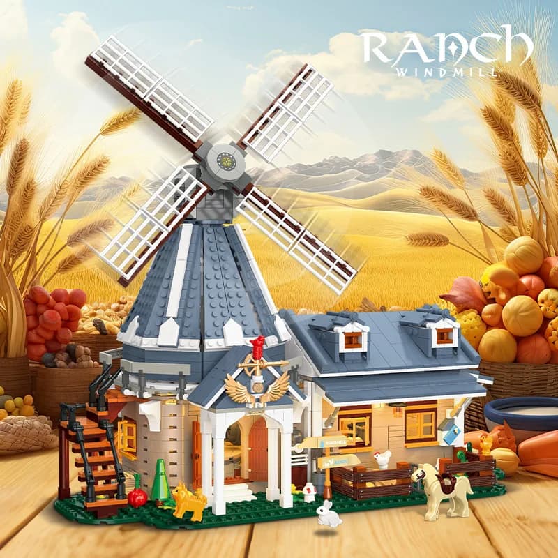 Modello di Edificio Paesaggistico Windmill Ranch, Giocattolo Educativo Creativo Fai-da-Te, Regalo per Bambini