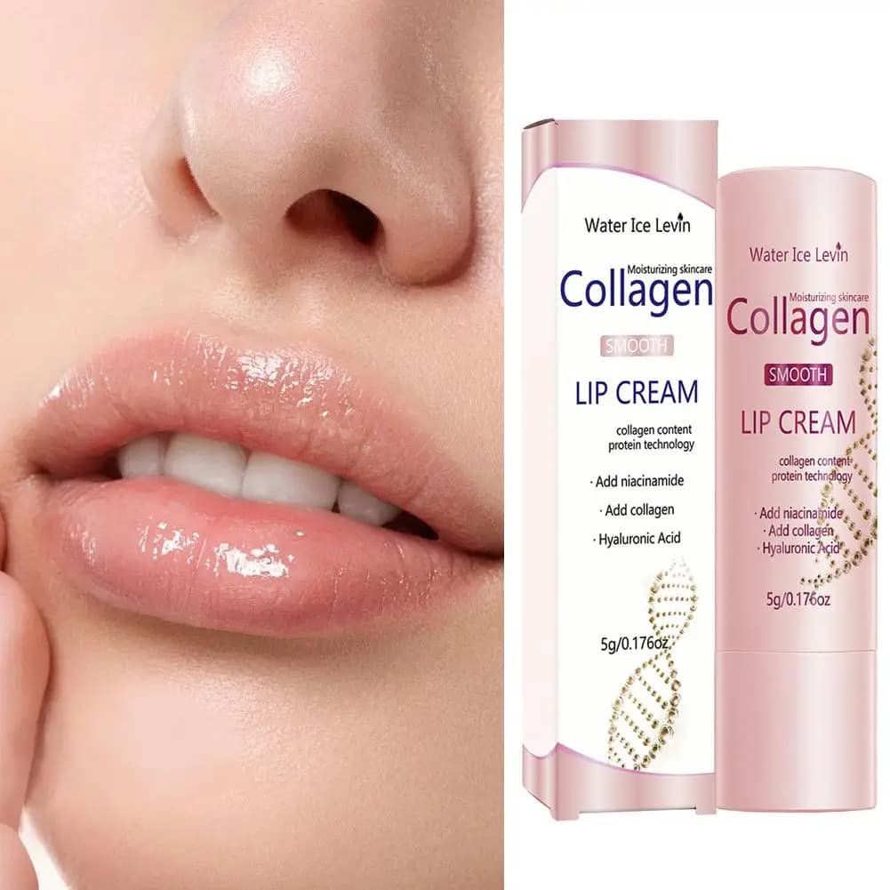 Balsamo Labbra Idratante al Collagene con Niacinamide e Acido Ialuronico, Crema Labbra Rassodante e Levigante Anti-Secchezza, Trattamento Labbra Quotidiano