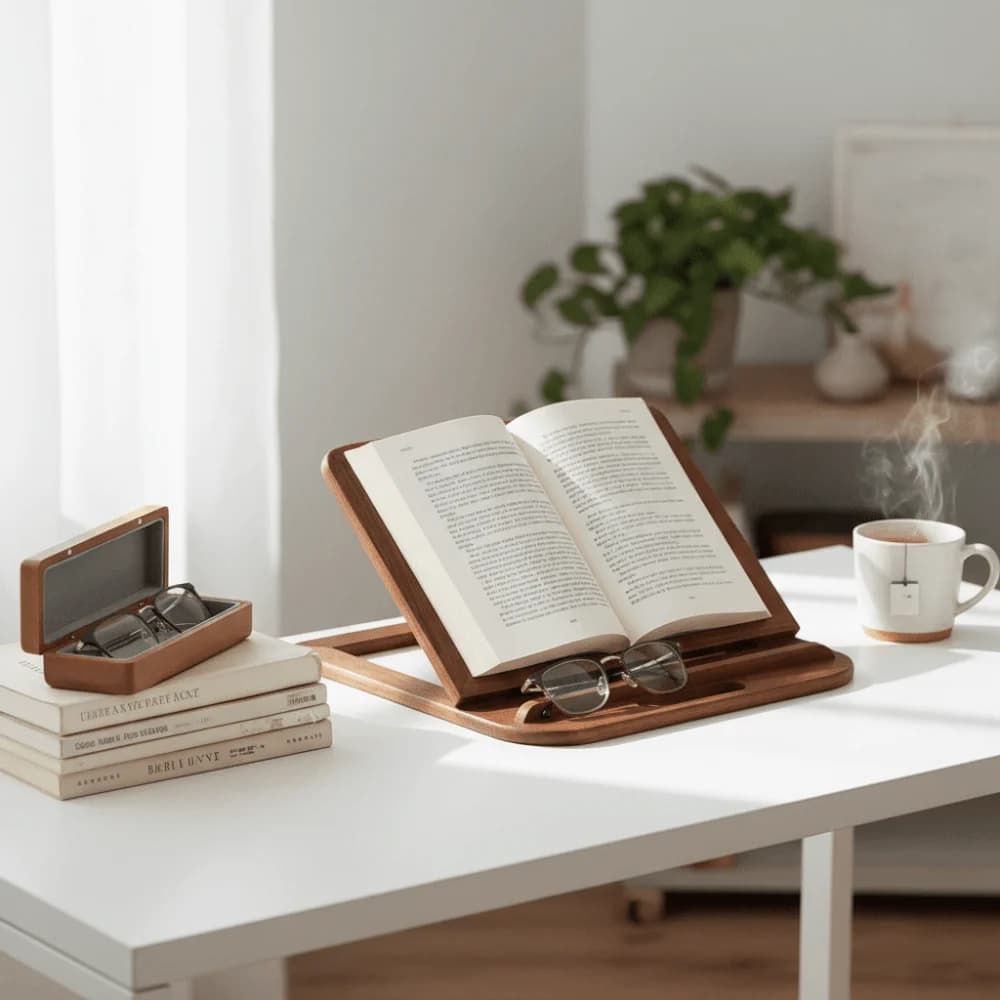 Supporto per Lettura Regolabile in Legno, Design Pieghevole con Dissipazione del Calore, Supporto per Notebook con Fessure di Ventilazione, Stand per Laptop da Scrivania