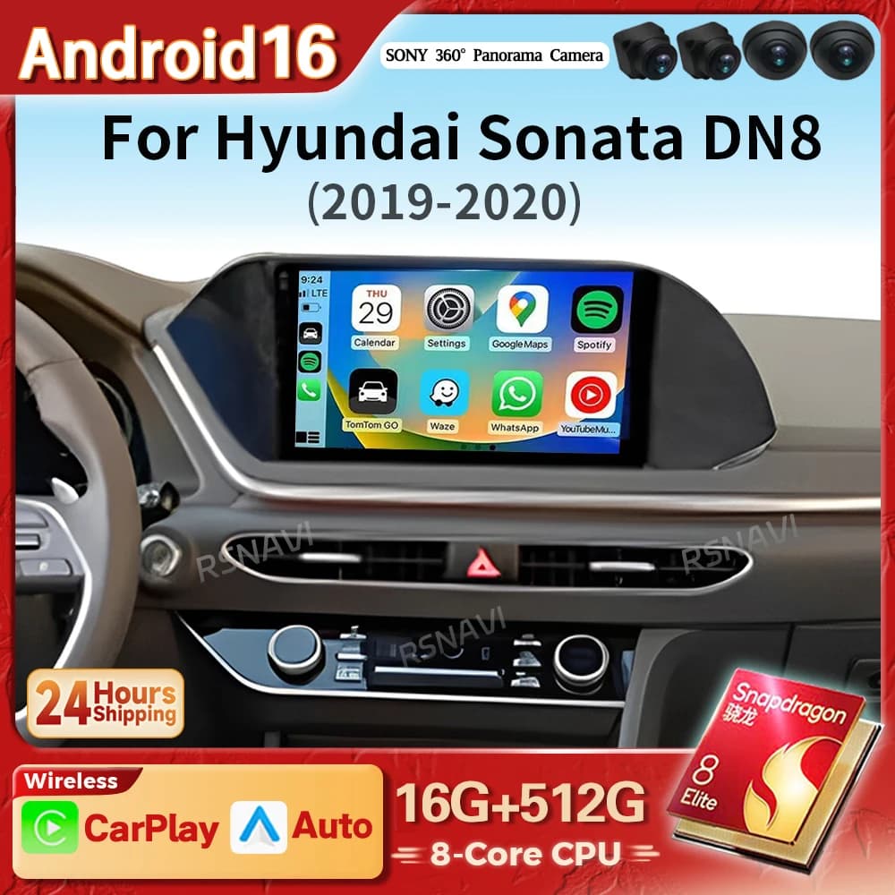 Autoradio Android 16 con Lettore Multimediale per Hyundai Sonata DN8 2019 2020, Carplay, WIFI+4G, BT, Stereo DSP Snapdragon