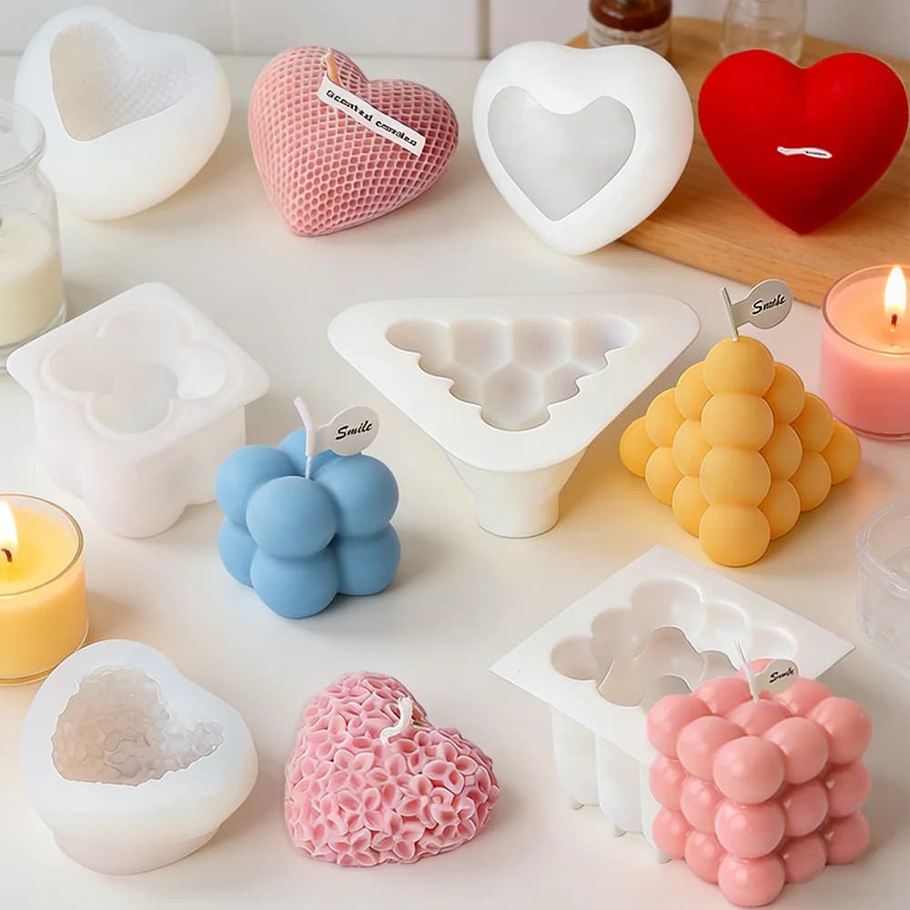 Stampi in Silicone 3D a Forma di Cuore per Candele, Kit Fai-da-Te per Aromaterapia, Stampi per Sapone e Resina, Decorazioni per Casa e Matrimonio, Materiali per Artigianato
