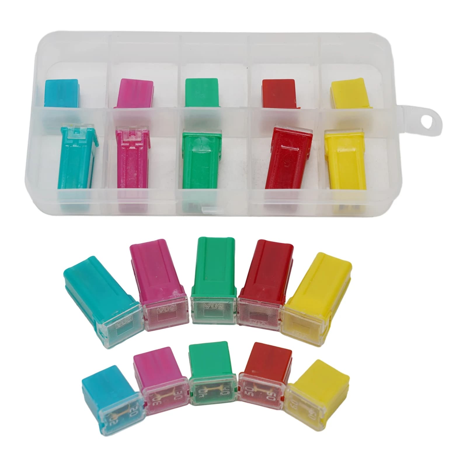 Kit fusibili per auto 20A/ 30A /40A /50A /60A Fusibile per assortimento quadrato per furgone per auto DC 12-32V Fusibili automatici di ricambio Facile da usare