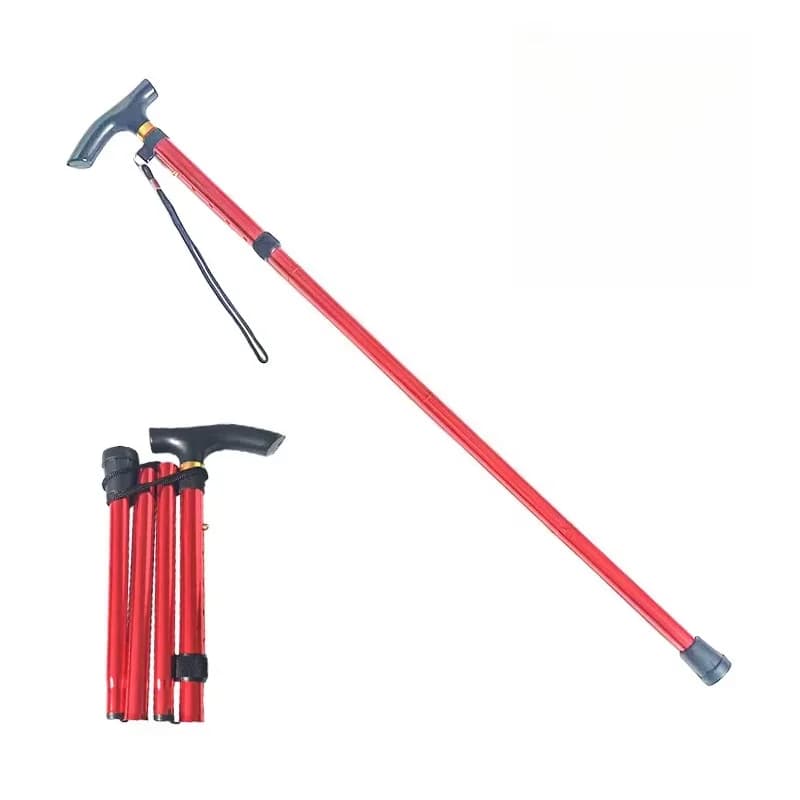Multifunctional Stroller Stick, Folding Telescopic Trekking Sticks, Hiking Stick, Older Stamps, Metal Stick, Exterior Walk Stick