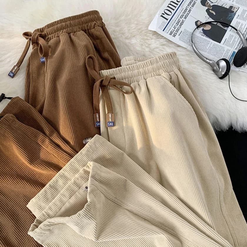 Pantaloni a gamba dritta in velluto a coste sottile da donna Pantaloni larghi sportivi casual stile coreano primavera autunno con polsini