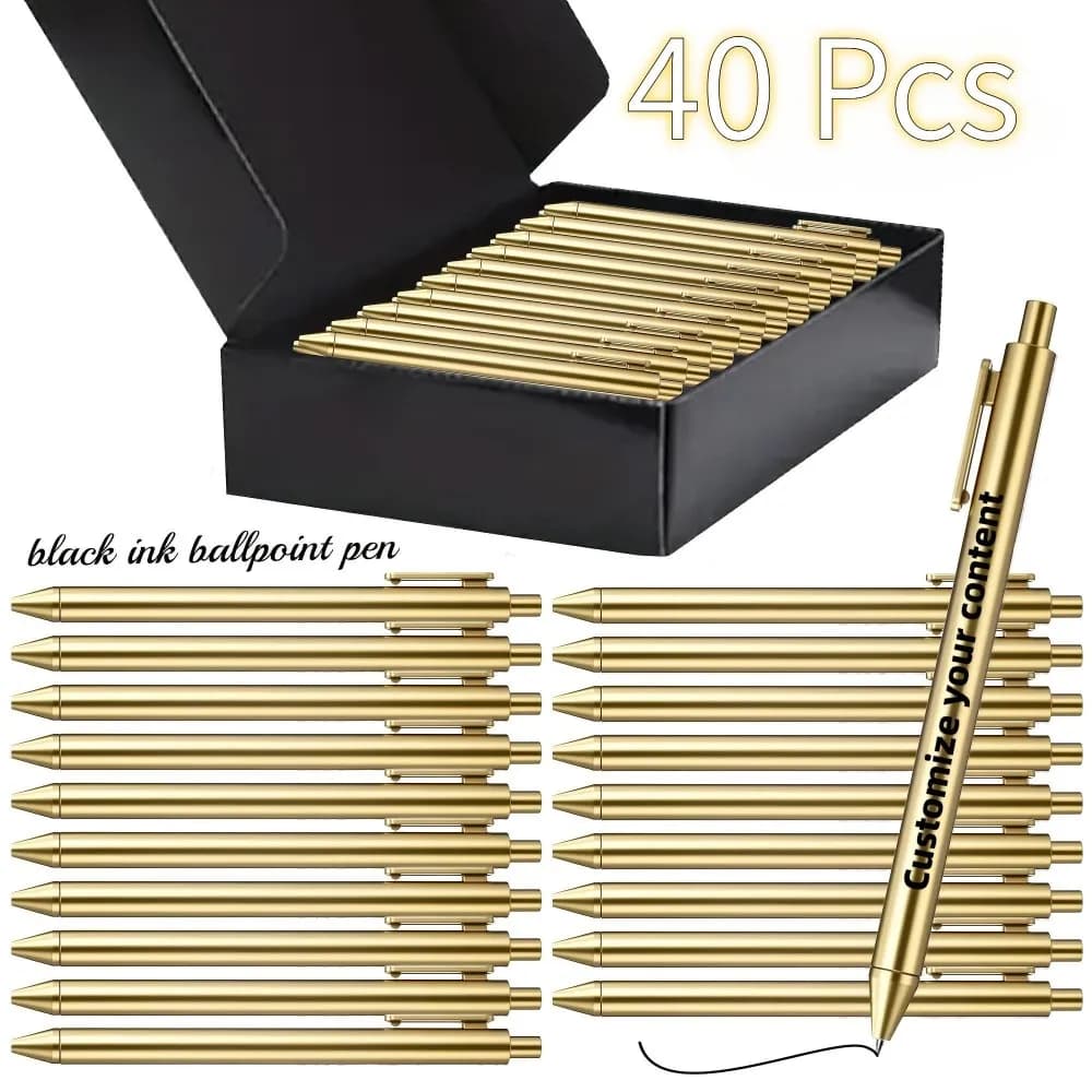 Set di 40 Penne a Sfera di Lusso Personalizzate con Scatola Regalo Nera, Inchiostro Nero Retrattile, Testo Inciso al Laser, Penna a Scrittura Fluida 10/40 Pezzi