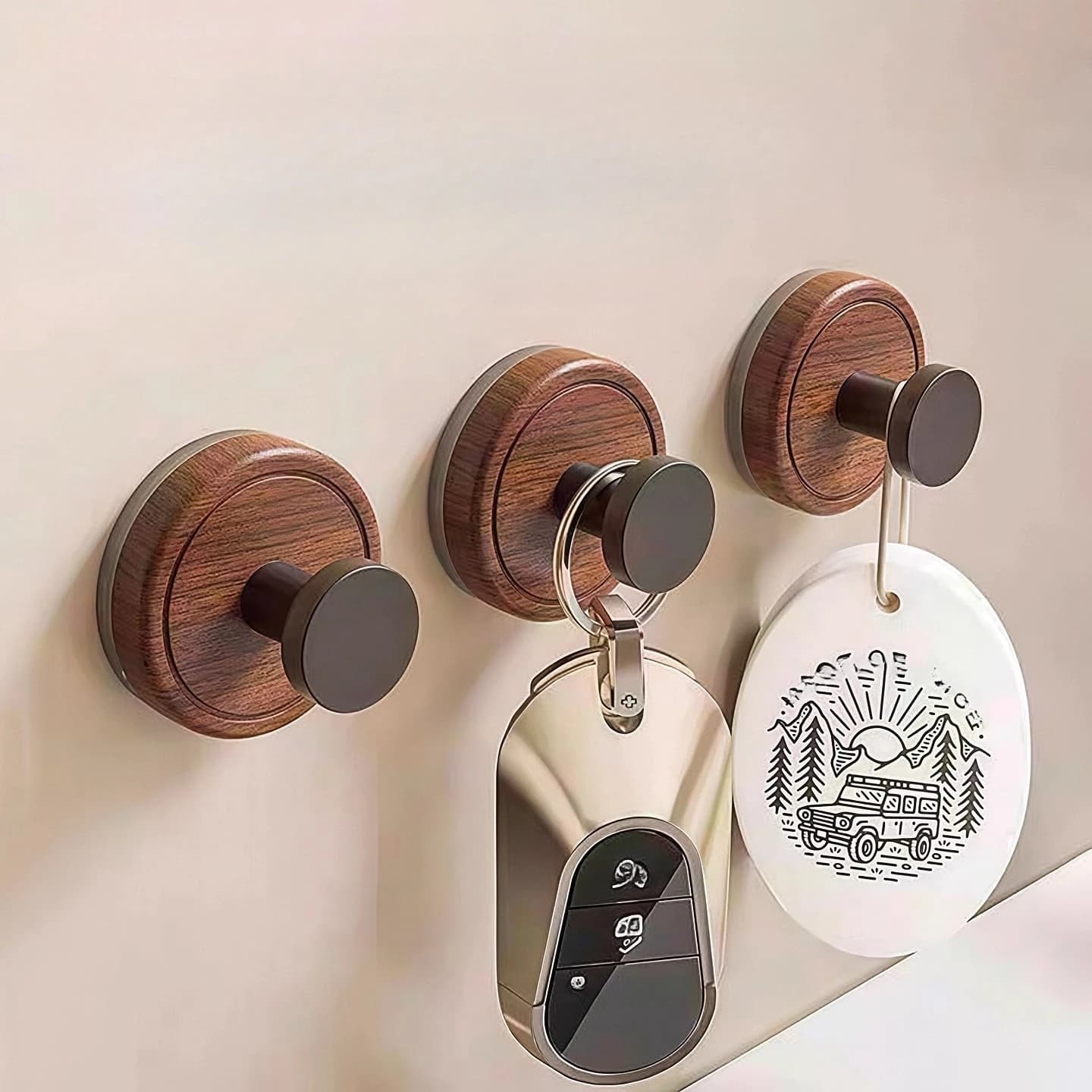 6-Pack Wood Grain Suction Cup Hooks, No-Drill, Knob-Reinforced Wall-Mounted Design,Strong Load-Bearing Capacity,Sturdy & Durable