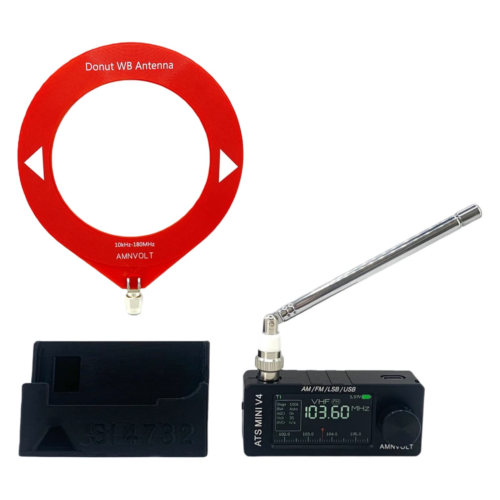 Radio AMNVOLT V4 ATS MINI con Supporto e Amplificatore per Cuffie, Ricevitore Radio AM FM Portatile con Schermo IPS da 1,9 Pollici per Uso Interno ed Esterno