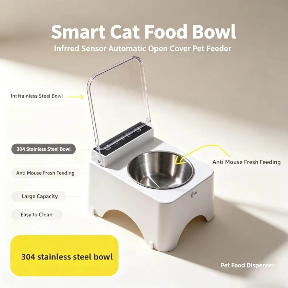 Smart Cat Food Bowl Infrared Sensor Automatic Open Cover Pet Feeder Dog Cat Food Dispenser Anti Mouse Fresh Feeding