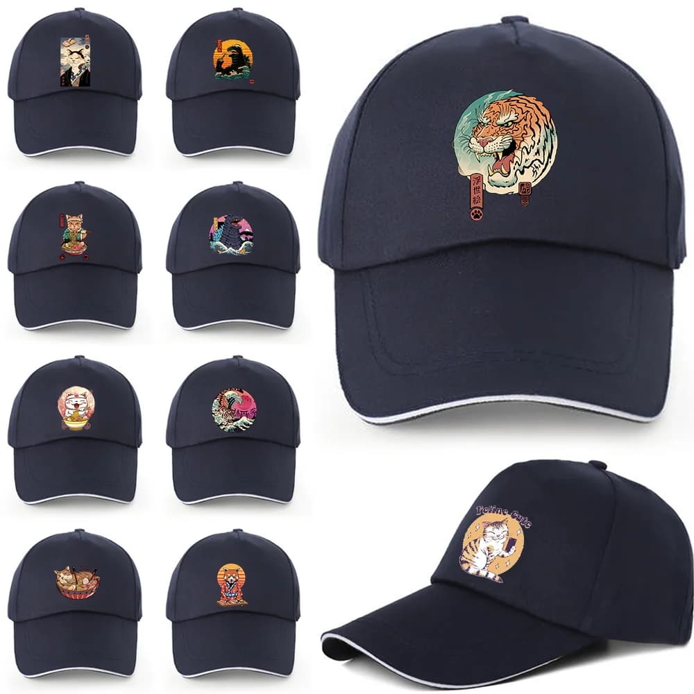 Harajuku Cat Pattern Series Baseball Caps Spring and Summer Leisure Joker Baseball Caps Hipster Hats Unisex Outdoor Sun Hats.