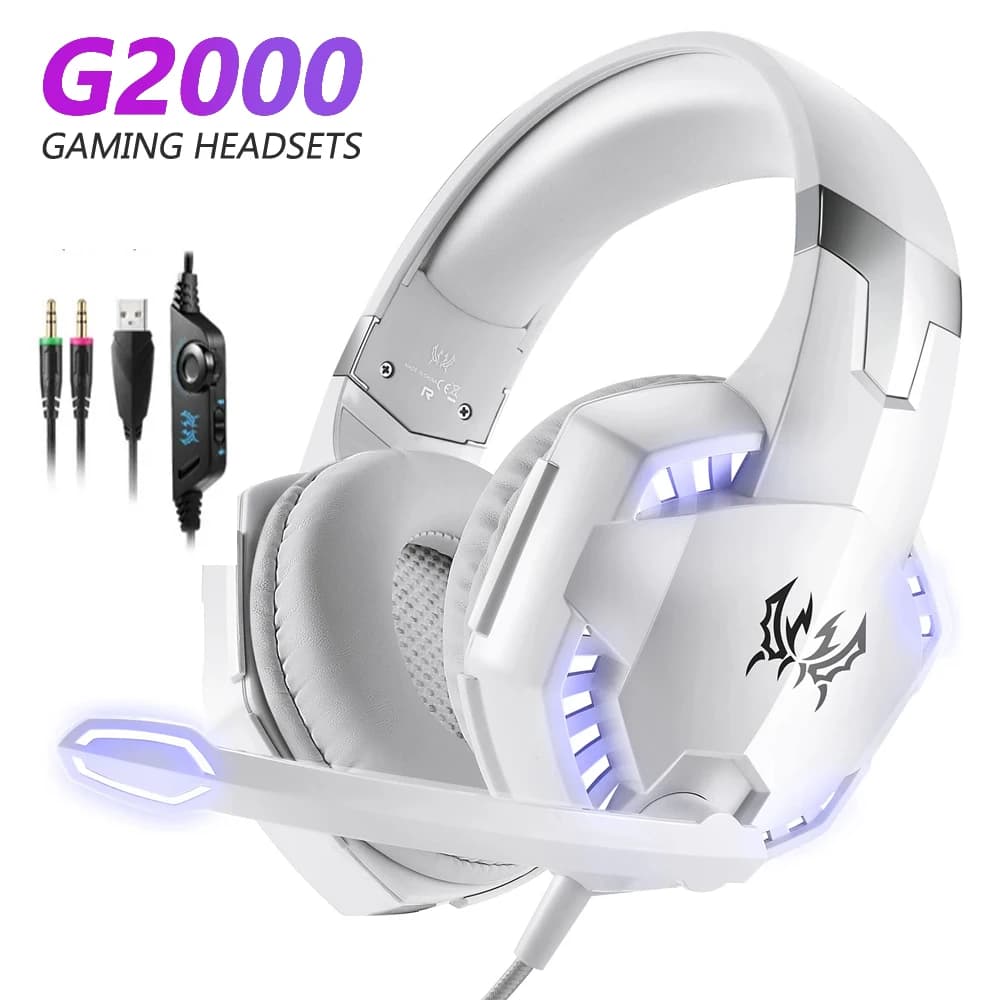 KOTION EACH G2000 Gaming Headphones Stereo Play Headphones for Deep Bass with Microphone Headphones with LED Soft Light Memory for Laptop