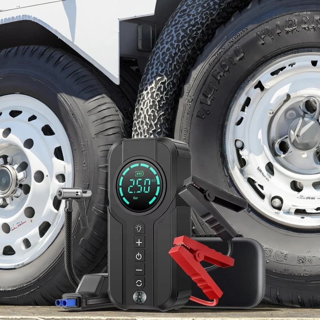 Avviatore di Emergenza per Auto 16000mAh con Pompa d'Aria, Power Bank Portatile per Avviamento Auto
