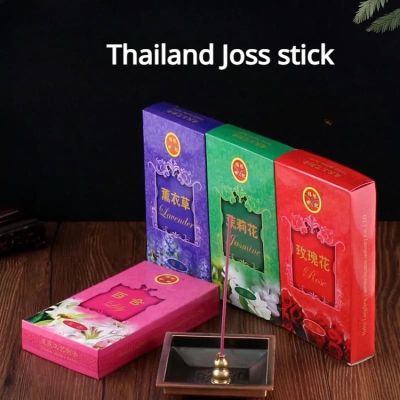 Circa 300 pz/scatola thailandia Joss Stick 14cm legno di sandalo/gelsomino/rosa Buddha incenso/tempio casa purificazione dell'aria aromaterapia