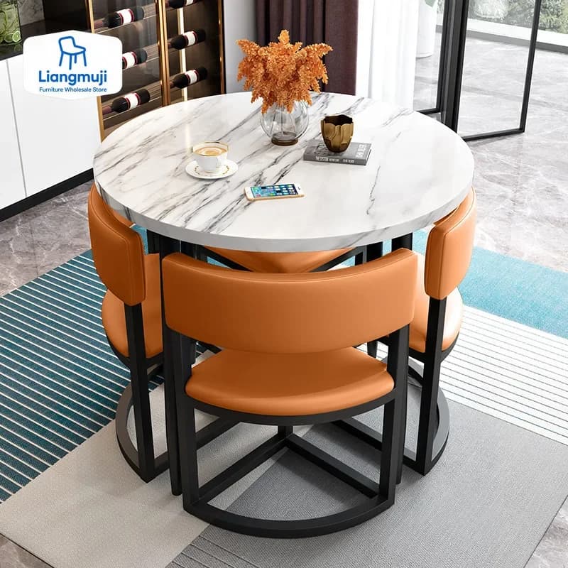 Set di Tavoli da Pranzo Rotondi Mobili con 4 Sedie, Tavolo Centrale in Legno Allungabile, Mesa Comedor di Lusso per Arredamento Casa