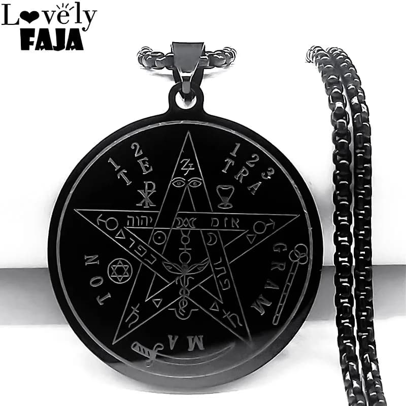 Witchcraft Mystery Pentagram of Solomon Tetragrammaton Pendant Necklace Stainless Steel Pentacle Talisman Necklace Jewelry N3422