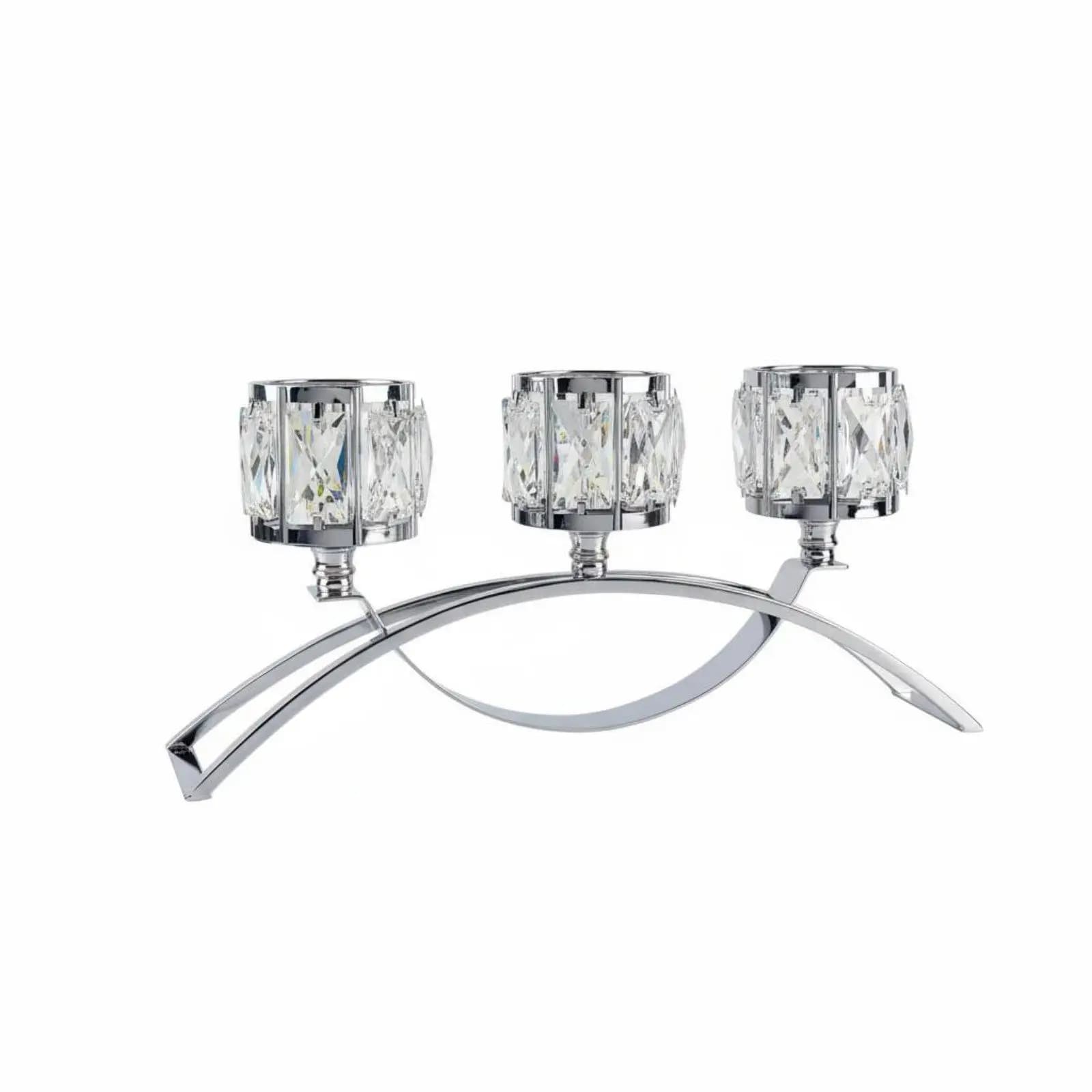 Premium Silver Candle Holder Candelabra with Crystal Accents Sturdy Iron Art Design for Modern Classic Interior