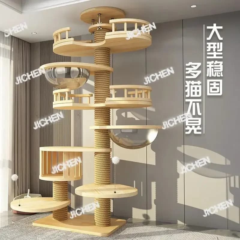 Tiragraffi per Gatti HG, Colonna Tongtian, Tubo di Carta, Legno Massiccio Multistrato, Non Occupa Spazio, Senza Forature, Albero per Gatti Integrato