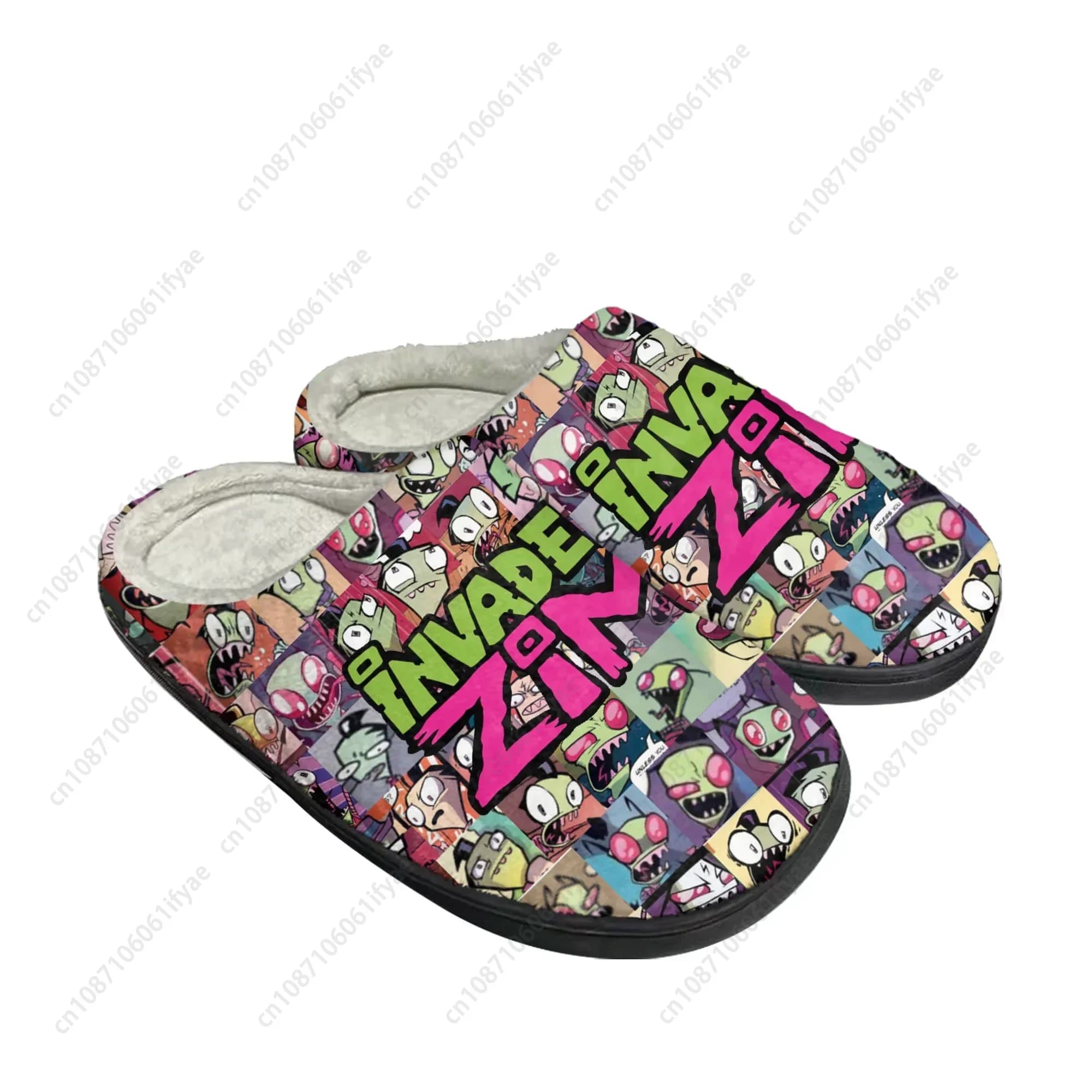 Animation Invader Home Cotton Slippers Cartoon Zim Mens Womens Teenager Plush Bedroom Casual Keep Warm Shoes Tailor Made Slipper