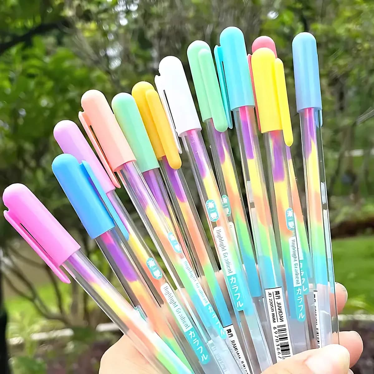 Confezione da 12 evidenziatori in gel multicolore: scrittura fluida e ad asciugatura rapida, perfetti per progetti artistici e creativi, ideali per gli studenti