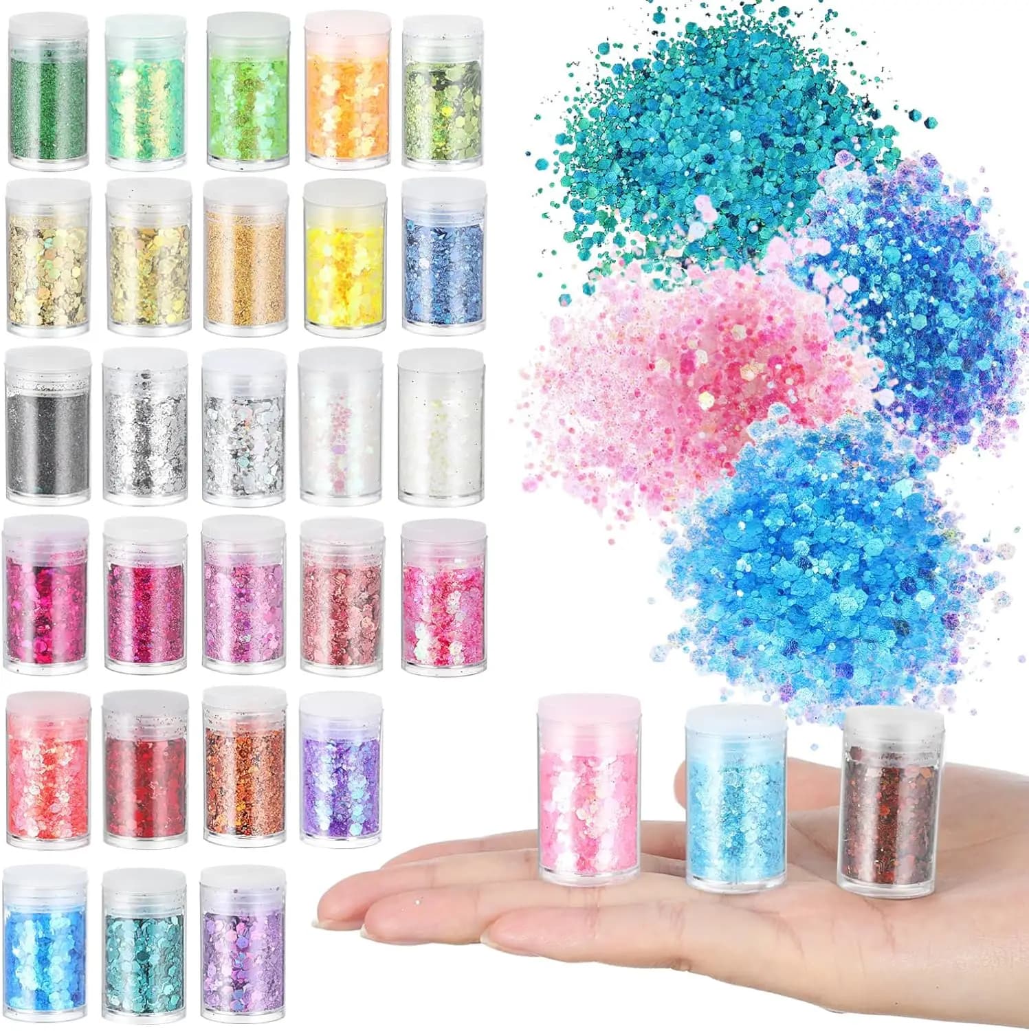 Glitter olografici grossi, 32 colori glitter per artigianato Festival Paillettes Polvere Unghie Arti Resina epossidica Paillettes Fiocco Sparkle