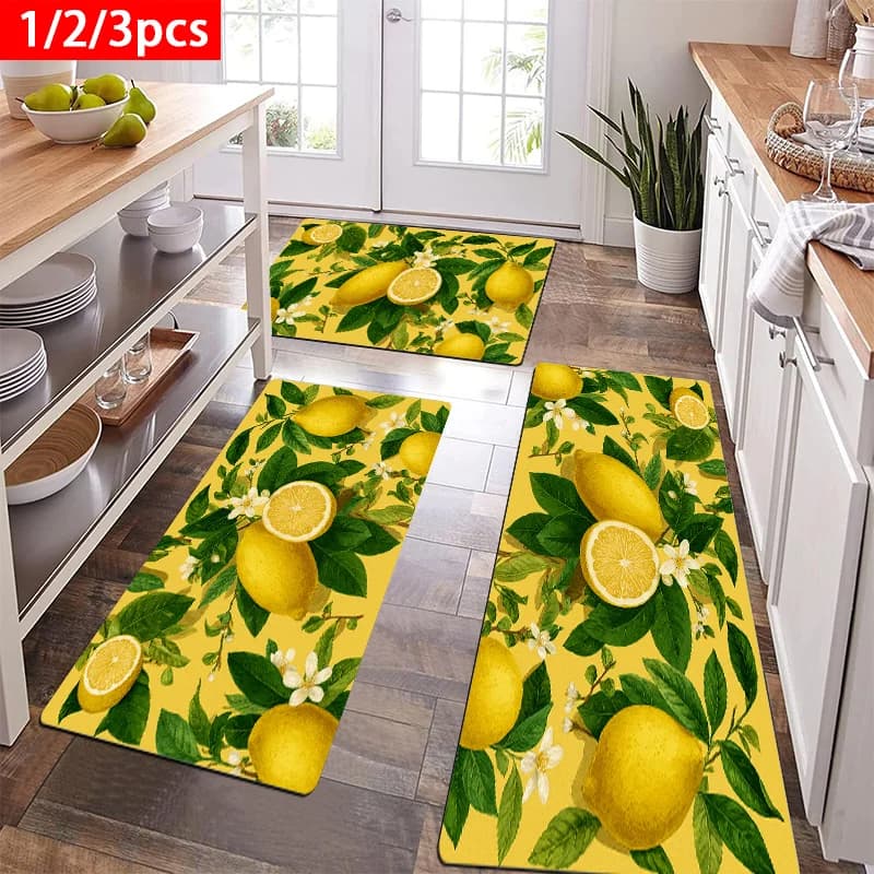 Tappeto da Cucina con Stampa Limoni Gialli, Tappeto in Stile Nordico, Tappetino Estivo per Soggiorno, Camera da Letto, Ingresso e Porta