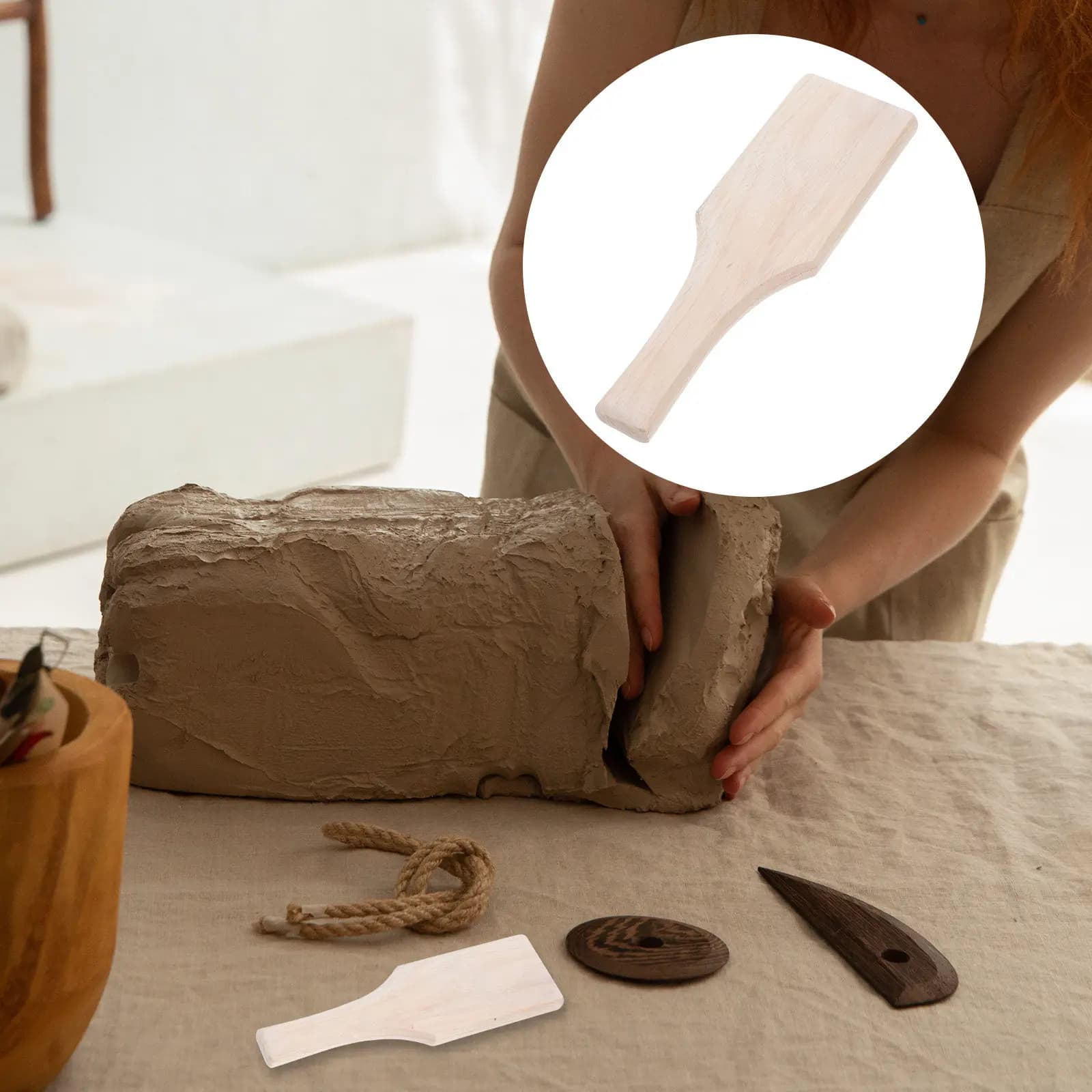 Pala in Legno per Ceramica, Strumento Ergonomico in Legno Massello per Scolpire, Modellare e Lisciare Argilla Polimerica, Ceramica e Fango